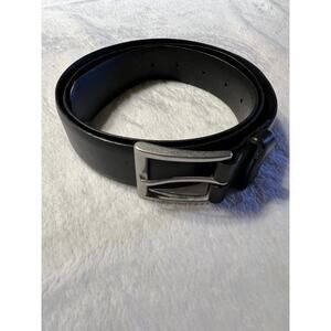 Eddie Bauer Mens 40 Black Genuine Leather Dress Belt Silver Gold Brass Buckle